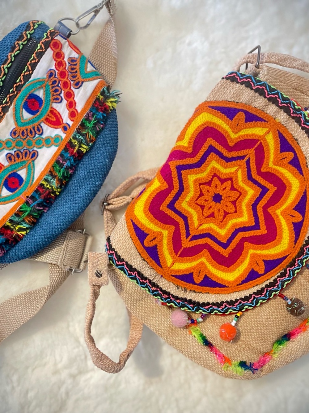 Handcrafted Boho Embroidered Crossbody Bag - 1-  beige with colors 2- blue